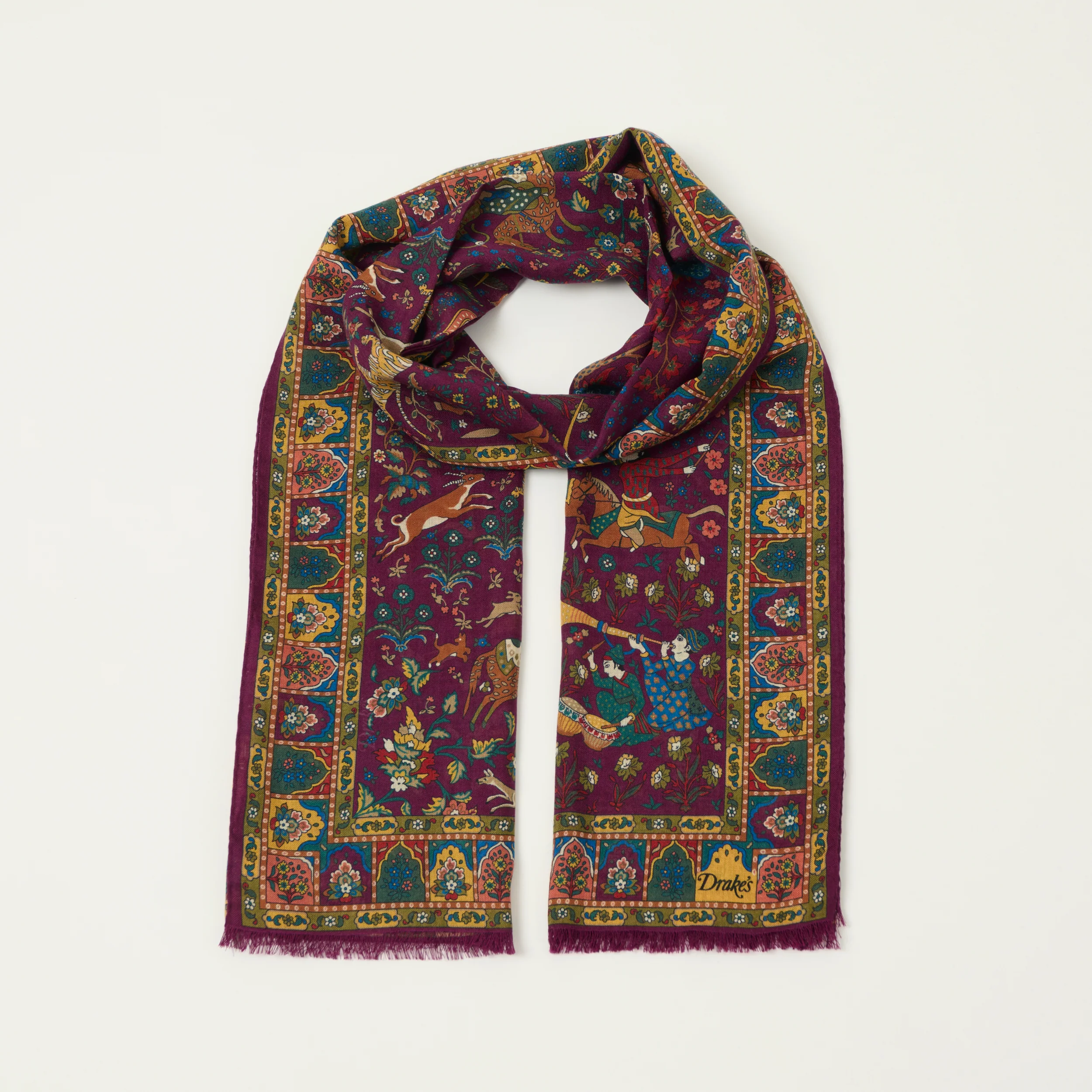 Drake's 'Moghul Garden' Wool/Silk Scarf - Burgundy