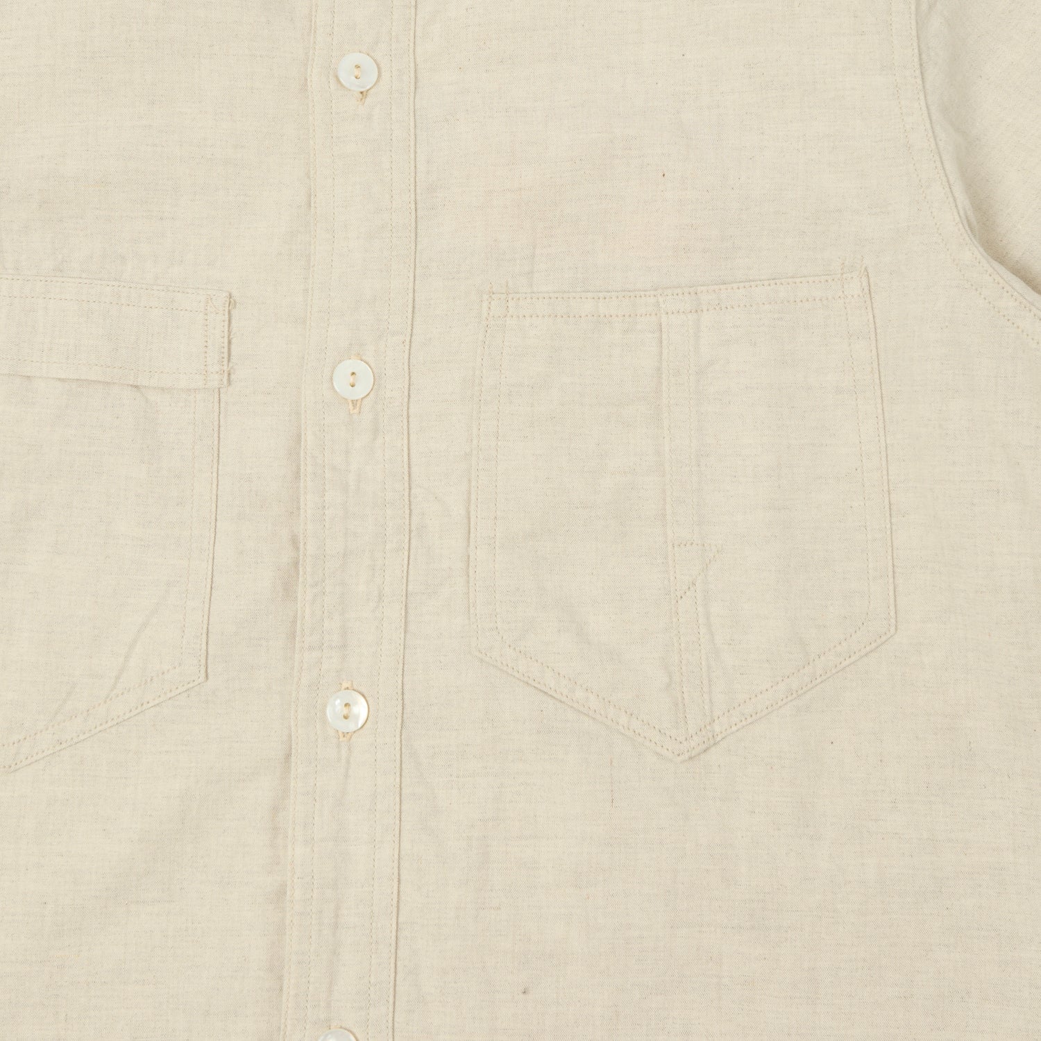 Freewheelers & Co Union Special Overalls 'Big Bertha' S/S Chambray Work Shirt - White - Image 3