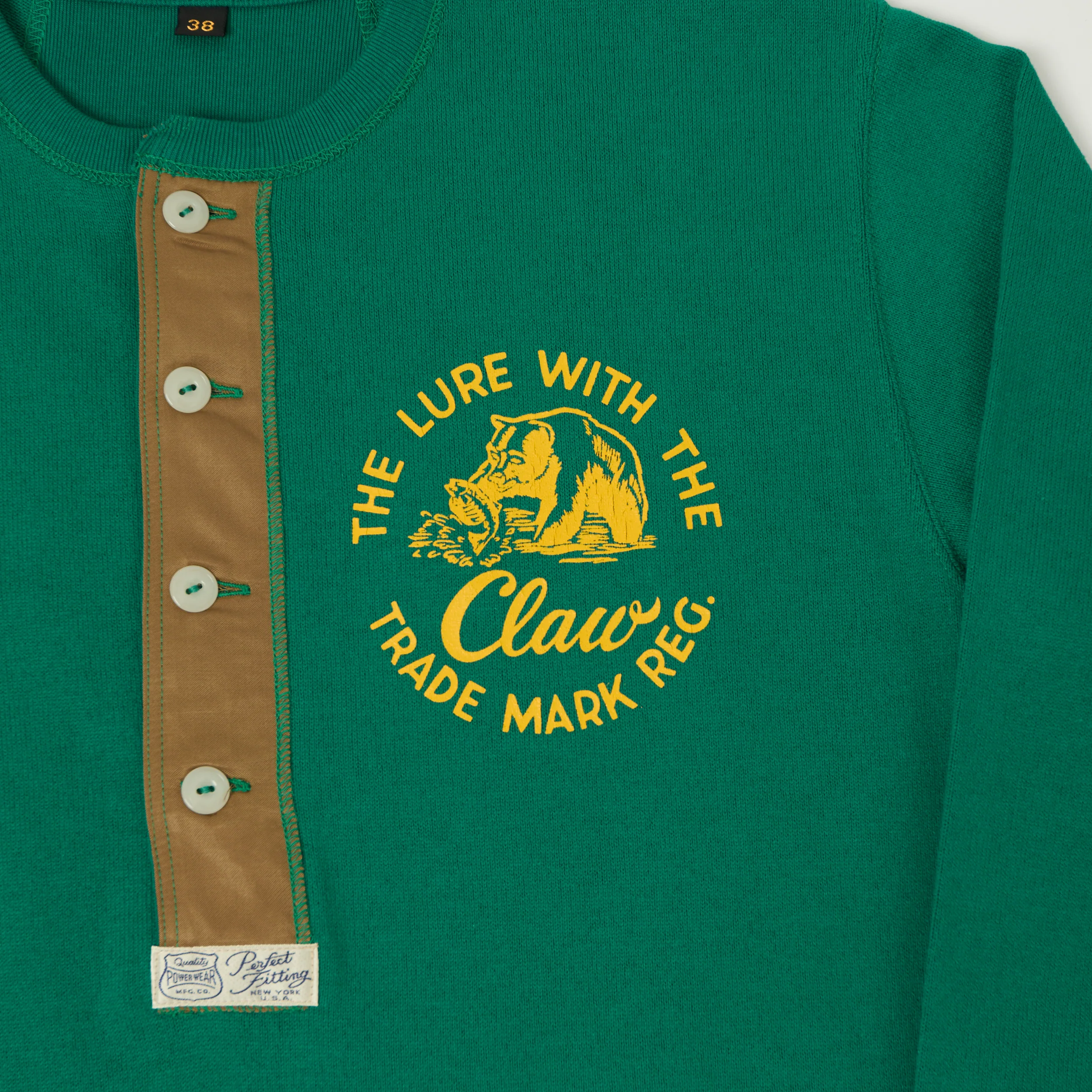 Freewheelers & Co Power Wear 'Claw' Long Sleeve Henley - Green - Image 2