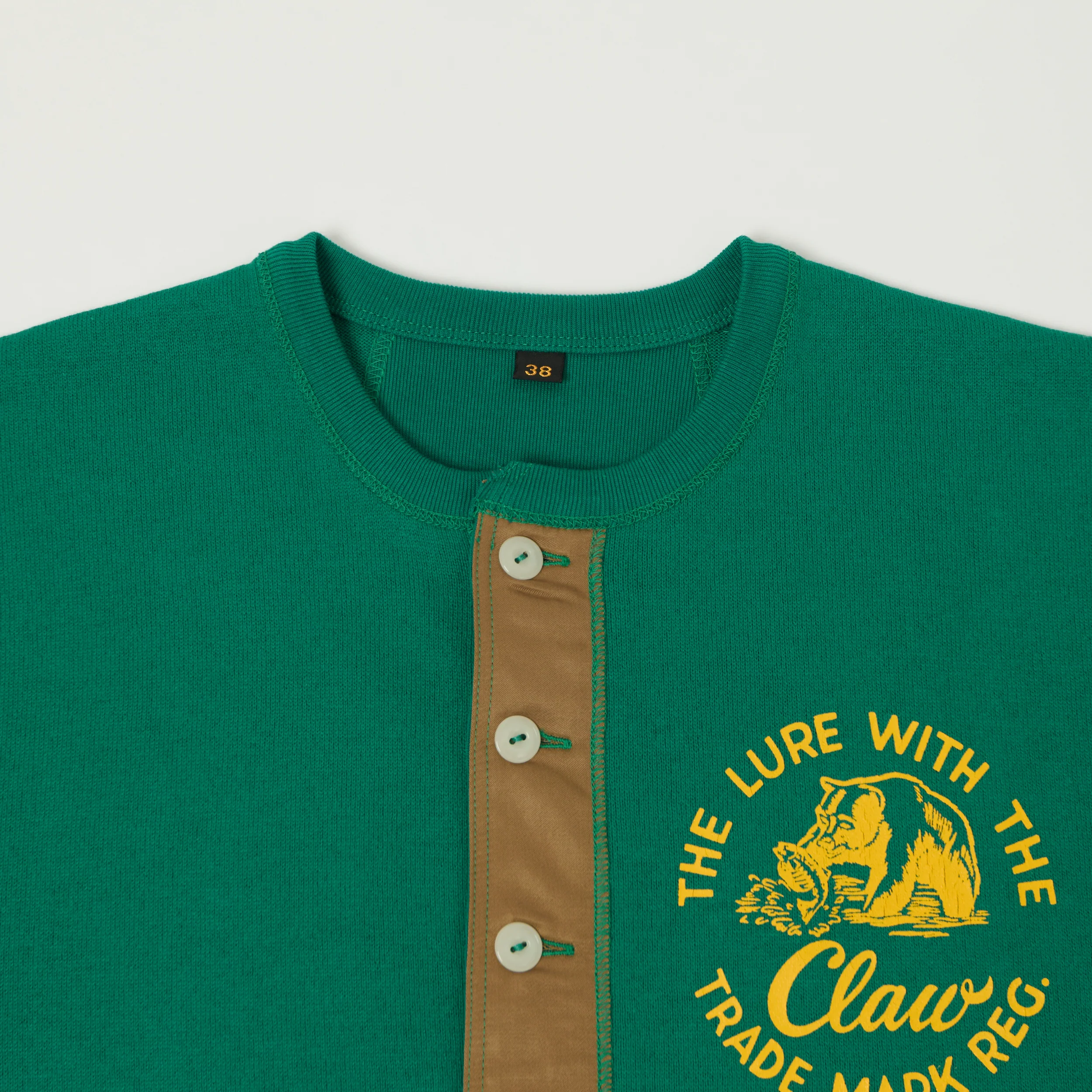 Freewheelers & Co Power Wear 'Claw' Long Sleeve Henley - Green - Image 3