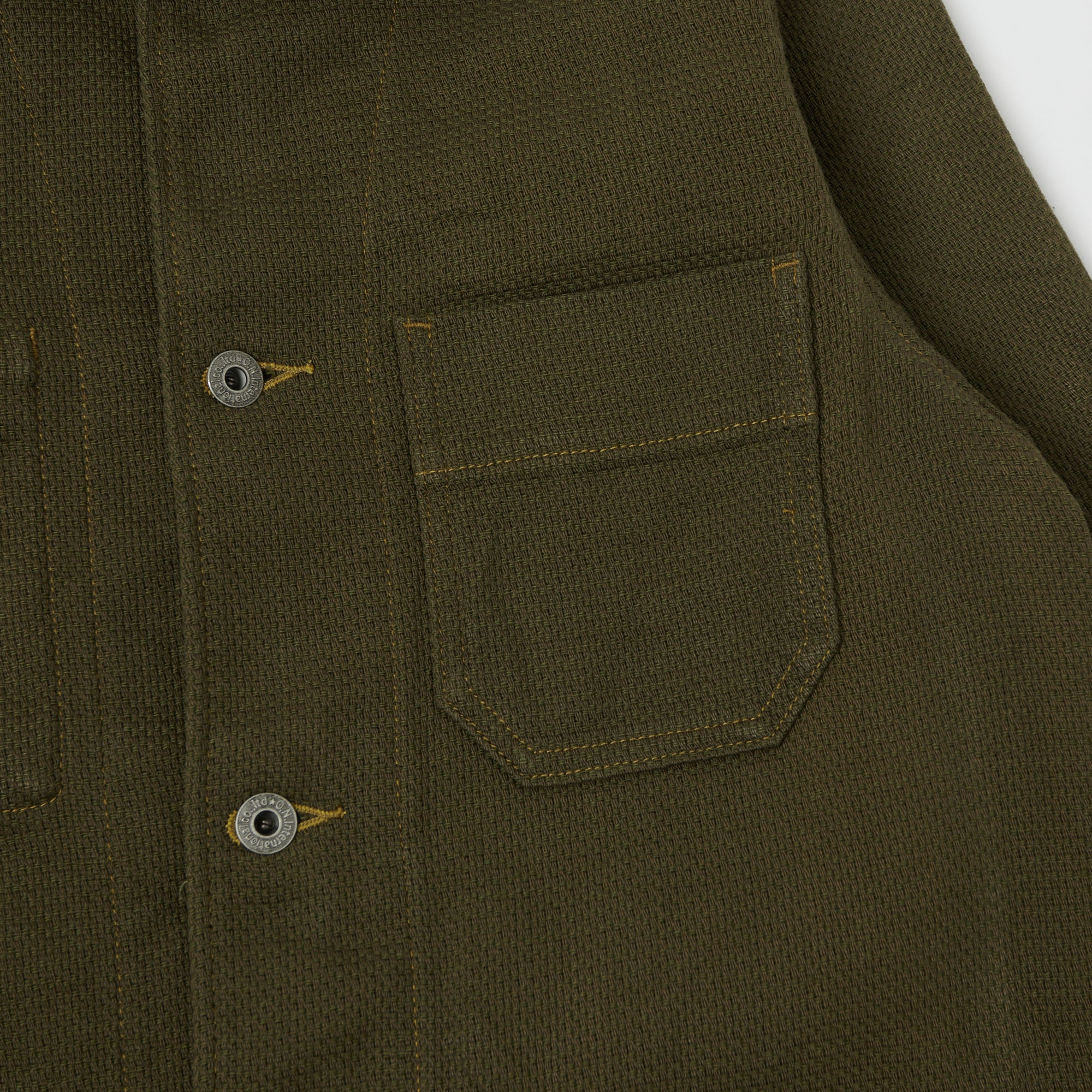 ONI Denim 03100-OLVDR Sashiko Dobby Coverall Jacket - Olive Drab - Image 5